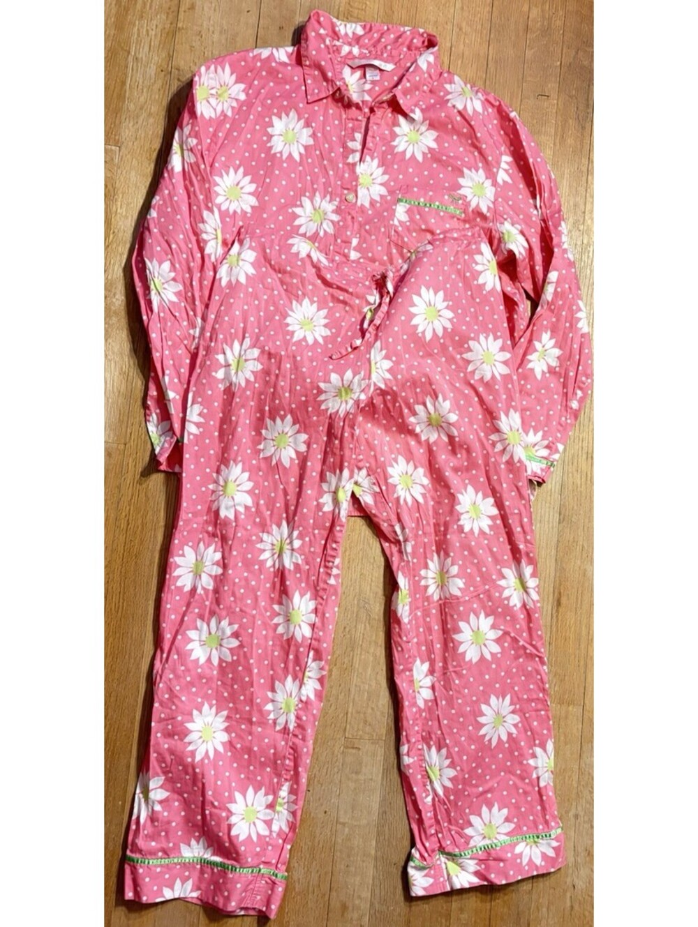 Victoria's Secret Women's Long Sleeve Pink White Daisy Pajama Set Sz L